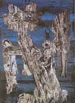 Ezüst szfinksz, 1977, fanyomat-kollázs, 70X50cm